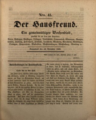 Der Hausfreund Samstag 10. November 1838