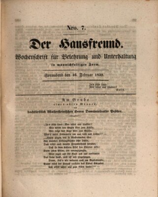Der Hausfreund Samstag 16. Februar 1839