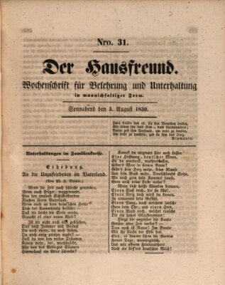 Der Hausfreund Samstag 3. August 1839