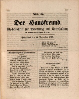 Der Hausfreund Samstag 23. November 1839