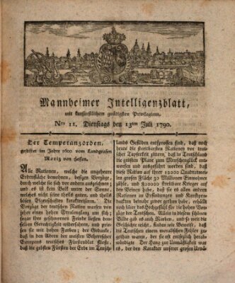 Mannheimer Intelligenzblatt Dienstag 13. Juli 1790