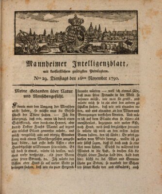 Mannheimer Intelligenzblatt Dienstag 16. November 1790