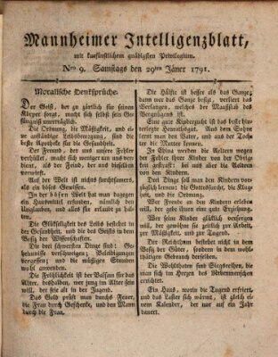 Mannheimer Intelligenzblatt Samstag 29. Januar 1791