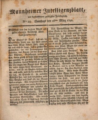 Mannheimer Intelligenzblatt Samstag 26. März 1791
