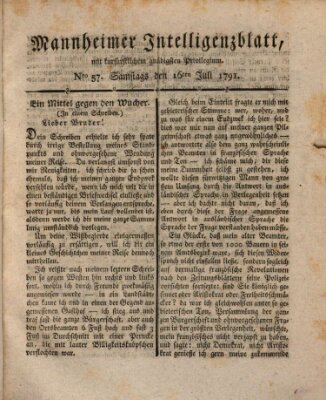 Mannheimer Intelligenzblatt Samstag 16. Juli 1791