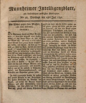 Mannheimer Intelligenzblatt Dienstag 19. Juli 1791
