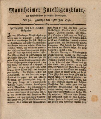 Mannheimer Intelligenzblatt Freitag 13. Juli 1792