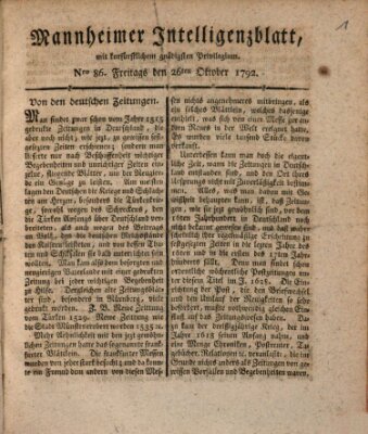Mannheimer Intelligenzblatt Freitag 26. Oktober 1792