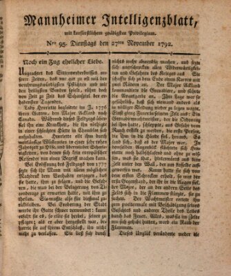 Mannheimer Intelligenzblatt Dienstag 27. November 1792