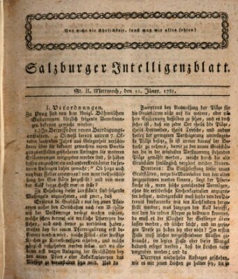 Salzburger Intelligenzblatt Mittwoch 12. Januar 1785