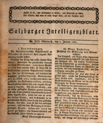 Salzburger Intelligenzblatt Mittwoch 1. Juni 1785