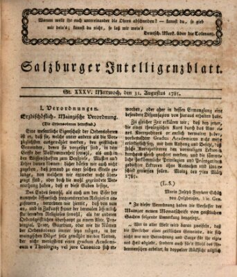 Salzburger Intelligenzblatt Mittwoch 31. August 1785