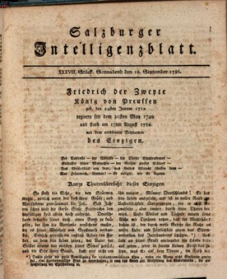 Salzburger Intelligenzblatt Samstag 16. September 1786