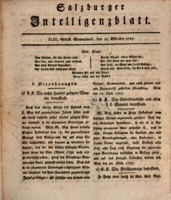 Salzburger Intelligenzblatt Samstag 27. Oktober 1787