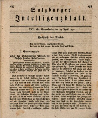 Salzburger Intelligenzblatt Samstag 24. April 1790