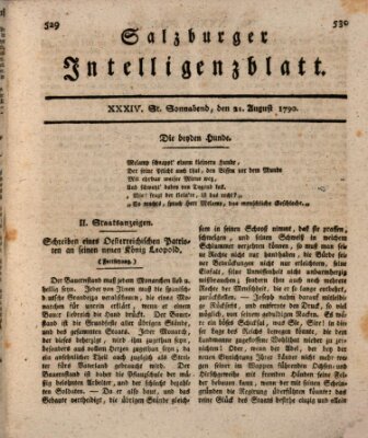 Salzburger Intelligenzblatt Samstag 21. August 1790
