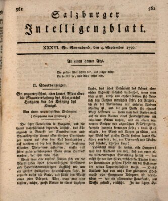 Salzburger Intelligenzblatt Samstag 4. September 1790