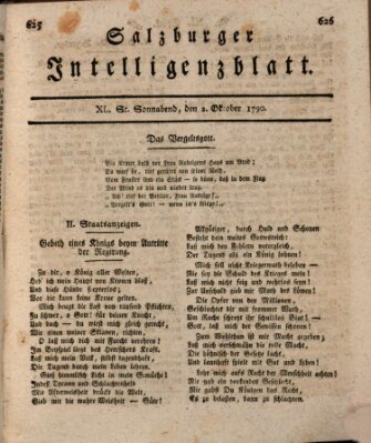 Salzburger Intelligenzblatt Samstag 2. Oktober 1790