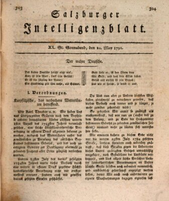 Salzburger Intelligenzblatt Samstag 21. Mai 1791