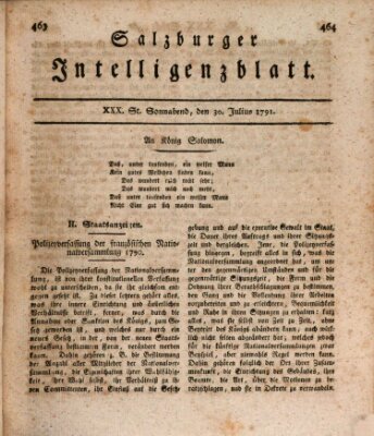 Salzburger Intelligenzblatt Samstag 30. Juli 1791