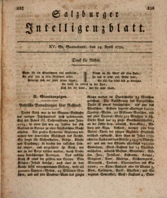Salzburger Intelligenzblatt Samstag 14. April 1792