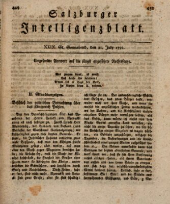 Salzburger Intelligenzblatt Samstag 21. Juli 1792