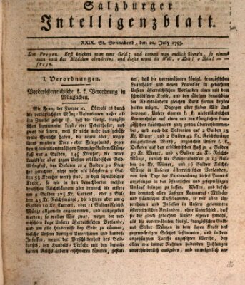 Salzburger Intelligenzblatt Samstag 20. Juli 1793