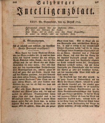 Salzburger Intelligenzblatt Samstag 29. August 1795