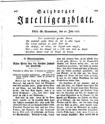 Salzburger Intelligenzblatt Samstag 16. Juli 1796