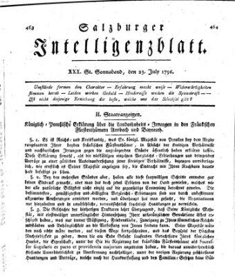 Salzburger Intelligenzblatt Samstag 23. Juli 1796
