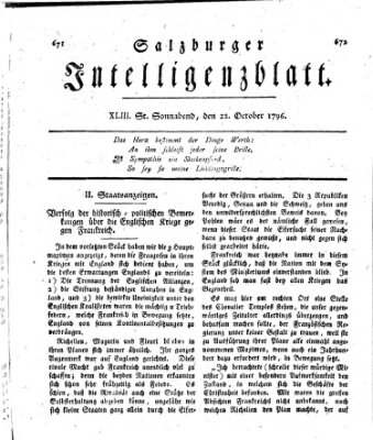 Salzburger Intelligenzblatt Samstag 22. Oktober 1796