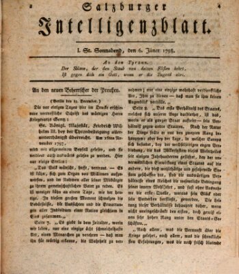 Salzburger Intelligenzblatt Samstag 6. Januar 1798