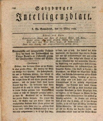 Salzburger Intelligenzblatt Samstag 10. März 1798