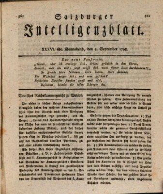 Salzburger Intelligenzblatt Samstag 8. September 1798