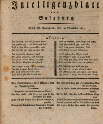 Intelligenzblatt von Salzburg (Salzburger Intelligenzblatt) Samstag 12. November 1803
