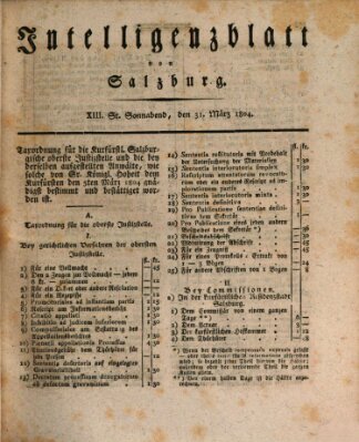 Intelligenzblatt von Salzburg (Salzburger Intelligenzblatt) Samstag 31. März 1804