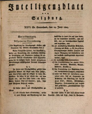 Intelligenzblatt von Salzburg (Salzburger Intelligenzblatt) Samstag 29. Juni 1805