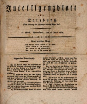 Intelligenzblatt von Salzburg (Salzburger Intelligenzblatt) Samstag 16. April 1808