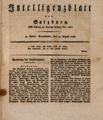 Intelligenzblatt von Salzburg (Salzburger Intelligenzblatt) Samstag 13. August 1808