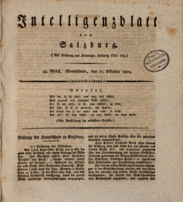 Intelligenzblatt von Salzburg (Salzburger Intelligenzblatt) Samstag 27. Oktober 1810