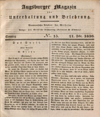 Augsburger Magazin für Unterhaltung und Belehrung (Neue Augsburger Zeitung) Sonntag 21. Februar 1830