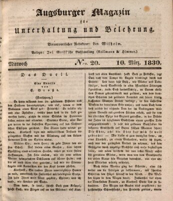 Augsburger Magazin für Unterhaltung und Belehrung (Neue Augsburger Zeitung) Mittwoch 10. März 1830