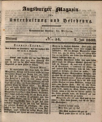 Augsburger Magazin für Unterhaltung und Belehrung (Neue Augsburger Zeitung) Mittwoch 7. Juli 1830