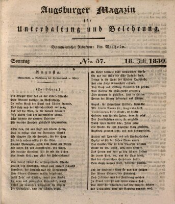 Augsburger Magazin für Unterhaltung und Belehrung (Neue Augsburger Zeitung) Sonntag 18. Juli 1830