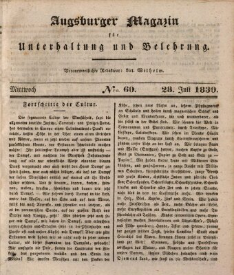 Augsburger Magazin für Unterhaltung und Belehrung (Neue Augsburger Zeitung) Mittwoch 28. Juli 1830