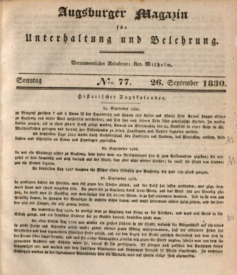 Augsburger Magazin für Unterhaltung und Belehrung (Neue Augsburger Zeitung) Sonntag 26. September 1830