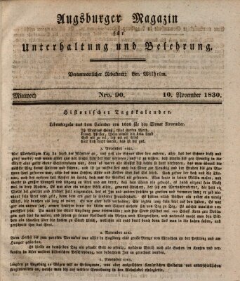 Augsburger Magazin für Unterhaltung und Belehrung (Neue Augsburger Zeitung) Mittwoch 10. November 1830
