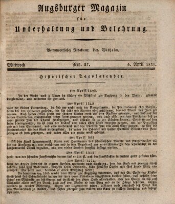 Augsburger Magazin für Unterhaltung und Belehrung (Neue Augsburger Zeitung) Mittwoch 6. April 1831
