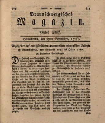 Braunschweigisches Magazin (Braunschweigische Anzeigen) Samstag 27. September 1788