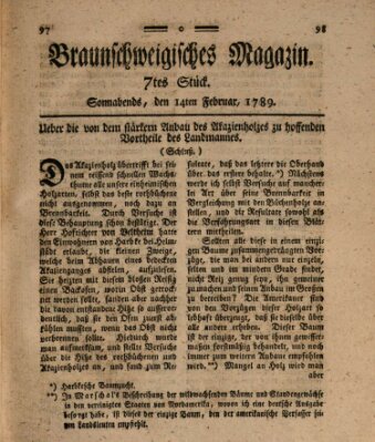 Braunschweigisches Magazin (Braunschweigische Anzeigen) Samstag 14. Februar 1789